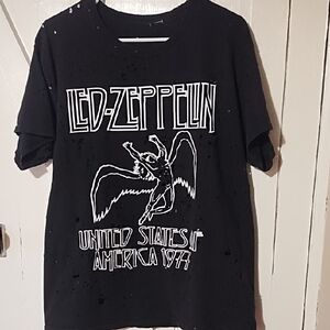 Led Zeppelin Black Graphic, Tattered, Distressed, Bleached Look T-Shirt XL.